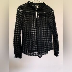 Cato Black Houndstooth Sheer Blouse